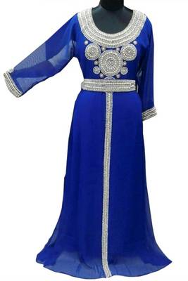 Blue Beads and Stone Work Georgette Hand Arab Moroccan Kaftan 1