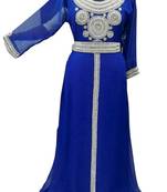 Blue Beads and Stone Work Georgette Hand Arab Moroccan Kaftan