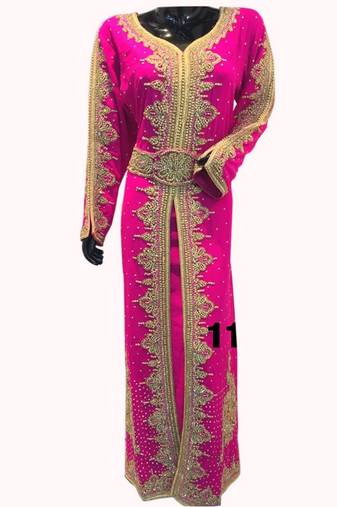 Pink Beads and Stone Work Georgette Hand Stiched Arab Moroccan Kaftan