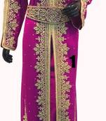 Magenta Beads and Stone Work Georgette Hand Stiched Arab Moroccan Kaftan
