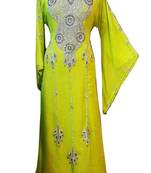 Yellow Beads and Stone Work Georgette Hand Arab Moroccan Kaftan