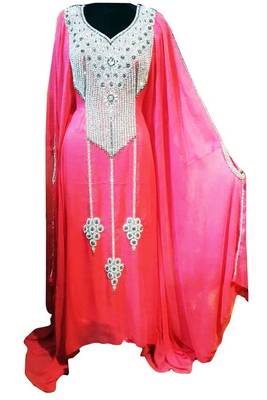 Rani Beads and Stone Work Georgette Hand Arab Moroccan Kaftan 1