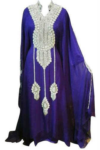 Blue Beads and Stone Work Georgette Hand Stiched Arab Moroccan Kaftan