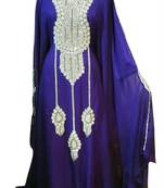 Blue Beads and Stone Work Georgette Hand Arab Moroccan Kaftan