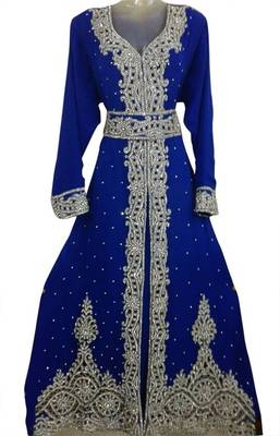 Blue Beads and Stone Work Georgette Hand Arab Moroccan Kaftan 1