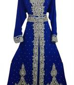 Blue Beads and Stone Work Georgette Hand Stiched Arab Moroccan Kaftan