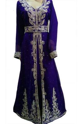Blue Beads and Stone Work Georgette Hand Arab Moroccan Kaftan 1