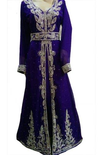 Blue Beads and Stone Work Georgette Hand Stiched Arab Moroccan Kaftan