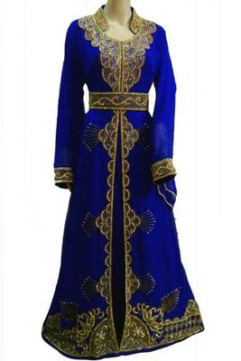 Blue Beads and Stone Work Georgette Hand Arab Moroccan Kaftan 1