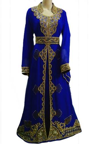 Blue Beads and Stone Work Georgette Hand Stiched Arab Moroccan Kaftan