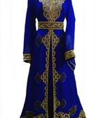 Blue Beads and Stone Work Georgette Hand Arab Moroccan Kaftan