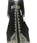 Black Beads and Stone Work Georgette Hand Arab Moroccan Kaftan