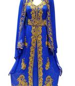 Blue Beads and Stone Work Georgette Hand Stiched Arab Moroccan Kaftan