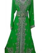 Green Beads and Stone Work Georgette Hand Arab Moroccan Kaftan
