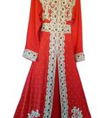 Red Beads and Stone Work Georgette Hand Arab Moroccan Kaftan