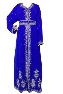 Blue Beads and Stone Work Georgette Hand Arab Moroccan Kaftan 1