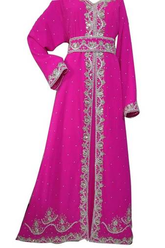 Pink Beads and Stone Work Georgette Hand Stiched Arab Moroccan Kaftan