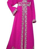 Pink Beads and Stone Work Georgette Hand Arab Moroccan Kaftan