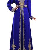 Blue Beads and Stone Work Georgette Hand Arab Moroccan Kaftan