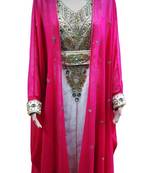 Pink and White Beads and Stone Work Georgette Hand Stiched Arab Moroccan Jacket Kaftan