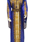 Blue Beads and Stone Work Georgette Hand Arab Moroccan Kaftan