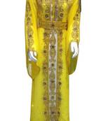 Yellow Beads and Stone Work Georgette Hand Arab Moroccan Kaftan
