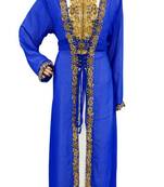 Blue and White Beads and Stone Work Georgette Hand Arab Moroccan Jacket Kaftan