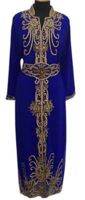 Blue Beads and Stone Work Georgette Hand Arab Moroccan Kaftan 1