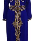 Blue Beads and Stone Work Georgette Hand Arab Moroccan Kaftan