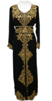 Black Beads and Stone Work Georgette Hand Arab Moroccan Kaftan 1