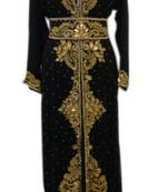 Black Beads and Stone Work Georgette Hand Arab Moroccan Kaftan