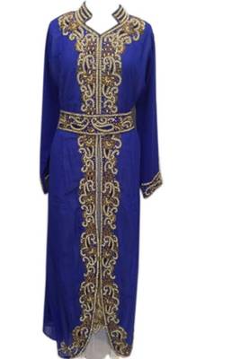 Blue Beads and Stone Work Georgette Hand Arab Moroccan Kaftan 1