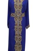Blue Beads and Stone Work Georgette Hand Arab Moroccan Kaftan