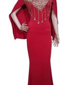 Red Beads and Stone Work Lycra Hand Stiched Arab Moroccan Kaftan