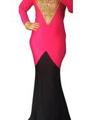 Pink and Black Beads and Stone Work Lycra Hand Stiched Arab Moroccan Kaftan