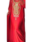 Red Beads and Stone Work Lycra Hand Stiched Arab Moroccan Kaftan