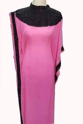Pink Beads and Stone Work Georgette Hand Stiched Arab Islamic farasha 1