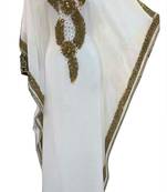 White Beads and Stone Work Georgette Hand Stiched Arab Islamic farasha