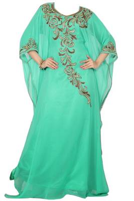 Turquoise Beads and Stone Work Georgette Hand Stiched Arab Islamic farasha 1