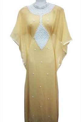Biege Beads and Stone Work Georgette Hand Stiched Arab Islamic farasha 1