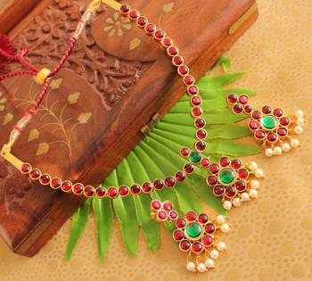 Beautiful Gold Plated kemp Temple Necklace Set -DJ14225 1