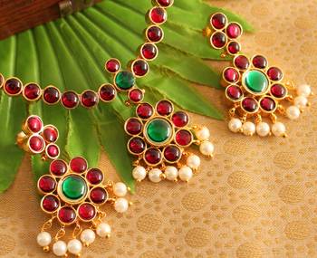 Beautiful Gold Plated kemp Temple Necklace Set -DJ14225 2