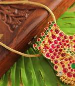 Beautiful Gold Finish Real Kemp Stone Nagapadam Necklace Set