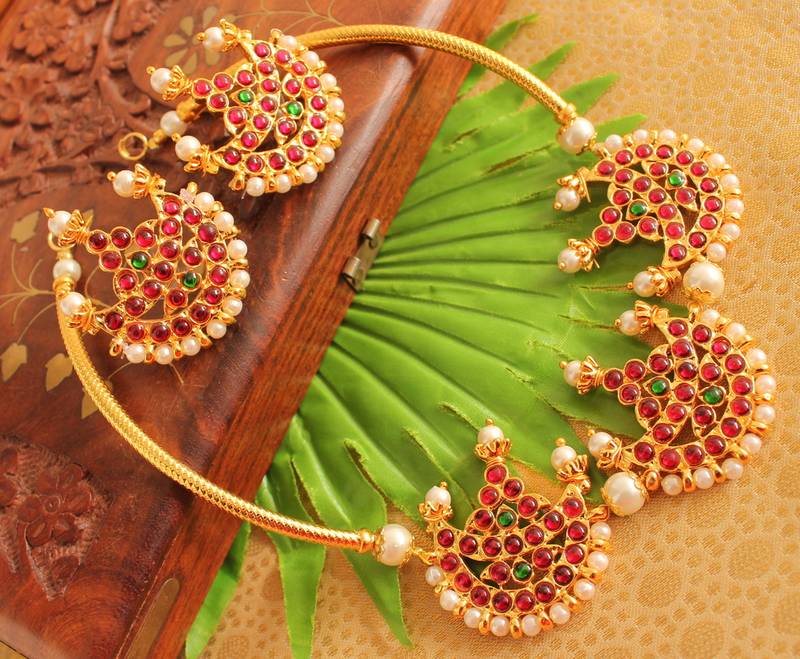 Gorgeous Moon Pendant Temple Designer Necklace Set