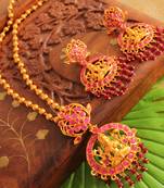 Beautiful Matte Finish Semiprecious Ruby Lakshmi Necklace Set