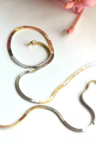 Dual Toned Designer Silver Golden Necklace Chain