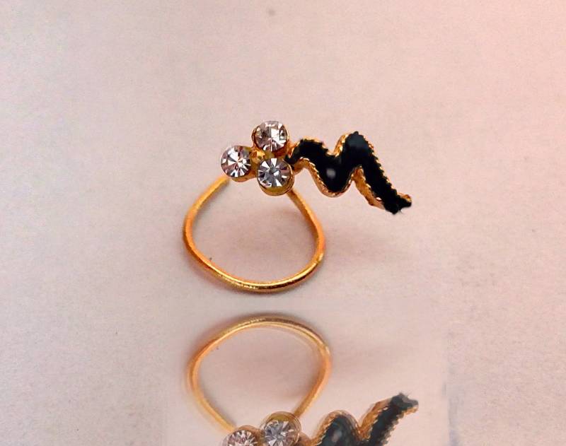 Black Zig Zag Designer Bold Meenakari Eork Nose Pin or Ring