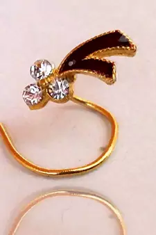 Designer Diamond Studed Maroon Meenakari Work Nose Ring Or Nose Pin