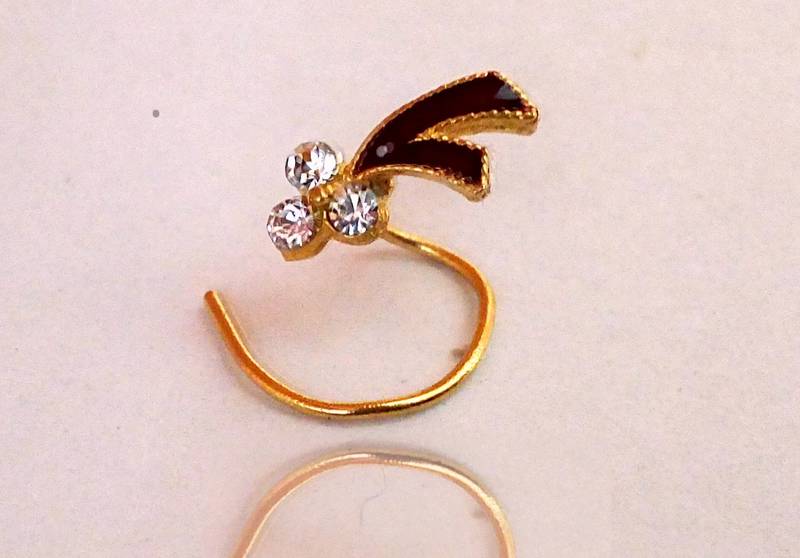 Designer Diamond Studed Maroon Meenakari Work Nose Ring Or Nose Pin