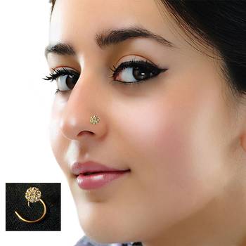Designer 8 Diamond Stone Golden Nose Ring 1